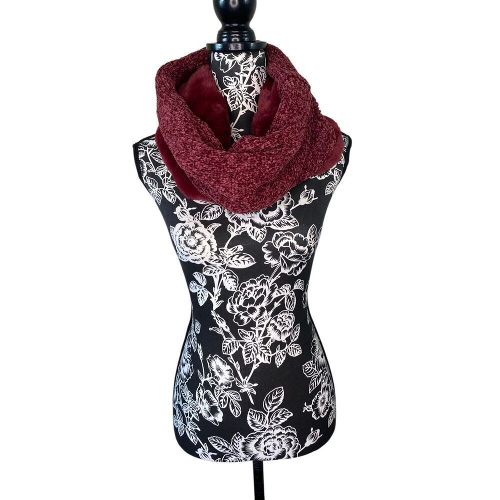 Plush Burgundy Fleece Lined Neck Warmer Infinity Scarf Soft Cozy Winter Tube